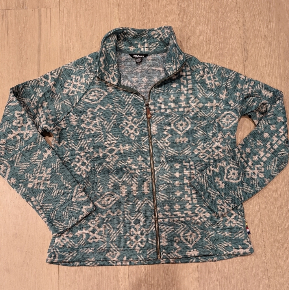 Sherpa Teal Patterned Zip-Up Fleece